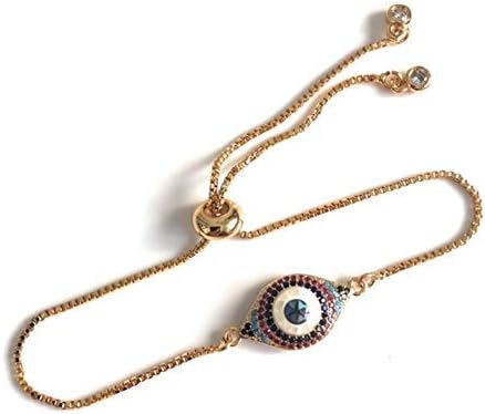 SIFRIMANIA Evil Eye Adjustable Sliding Bead Shiny Bracelet Lucky Charms Jewelry for Women of All Ages