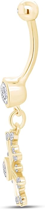 AFFY Snowflake Belly Button Ring for Women Simulated Birthstone, Round Cut Gemstone in 14K Gold Over 925 Sterling Silver, Navel Barbell Piercing Jewelry for Her