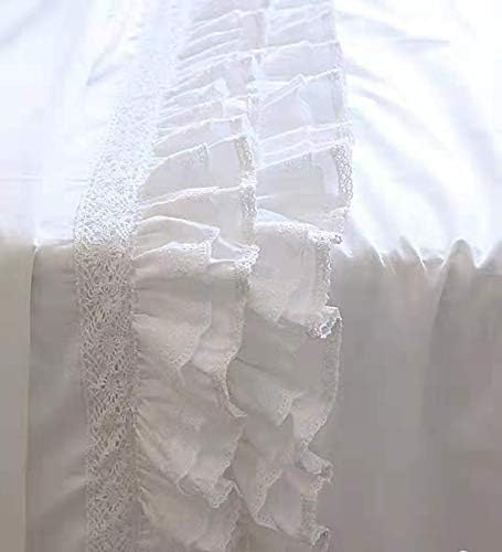 2-Pack Bright White Pillow Shams Cases Covers with Ruffles and Embroidery Lace Egypt Cotton King Size 20"X36" Princess Girls Bed