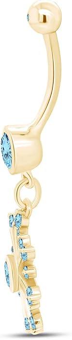AFFY Snowflake Belly Button Ring for Women Simulated Birthstone, Round Cut Gemstone in 14K Gold Over 925 Sterling Silver, Navel Barbell Piercing Jewelry for Her