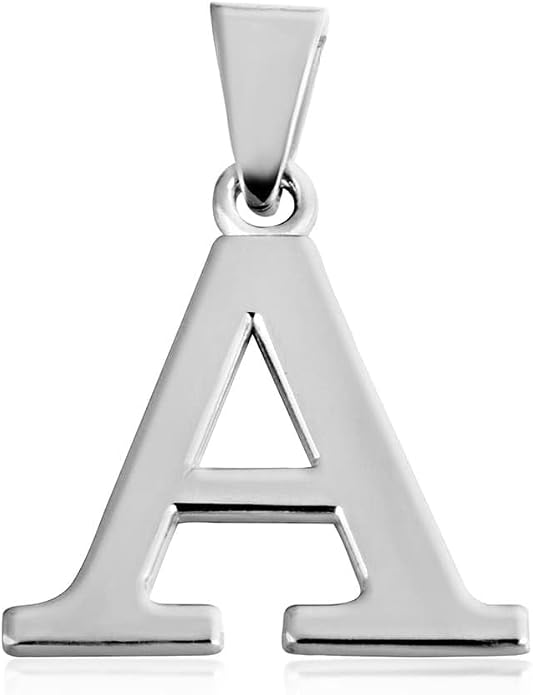 Claddagh Gold .925 Sterling Silver Initial Pendant Charm – Personalized Alphabet Letter Jewelry in 0.80mm or 0.55mm Block Font