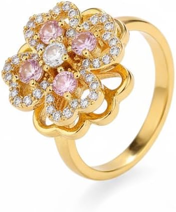 NONAMOIS Gold Rings for Women Evil Eye Flower Open Anti Anxiety Spinner Ring Adjustable Fidget Rings Jewelry Christmas Gifts