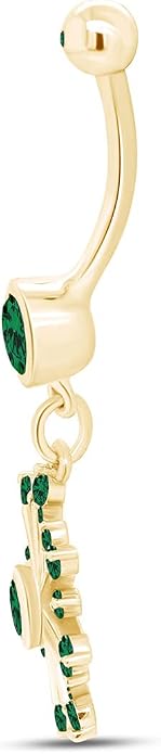AFFY Snowflake Belly Button Ring for Women Simulated Birthstone, Round Cut Gemstone in 14K Gold Over 925 Sterling Silver, Navel Barbell Piercing Jewelry for Her