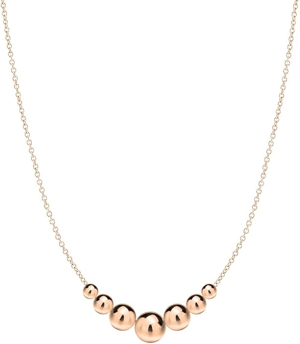 Savlano 925 Sterling Silver 14K Gold Plated 18 Inch Italian Solid Graduated Bead Ball Necklace Chain Comes With Gift Box for Women - Made in Italy
