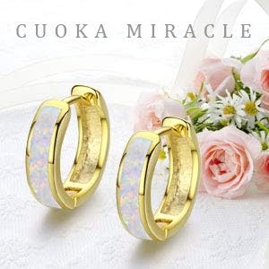 CUOKA MIRACLE 925 Sterling Silver Opal Hoop Earrings for Women - Opal Hinged Huggie Hoops, Hypoallergenic Small Hoop Earrings for Sensitive Ears, Dainty Everyday Jewelry Birthday Christmas Gift