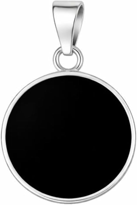 Sterling Silver 925 Black Onyx Flat Round Handmade Pendant Necklace for Women & Men - Unisex