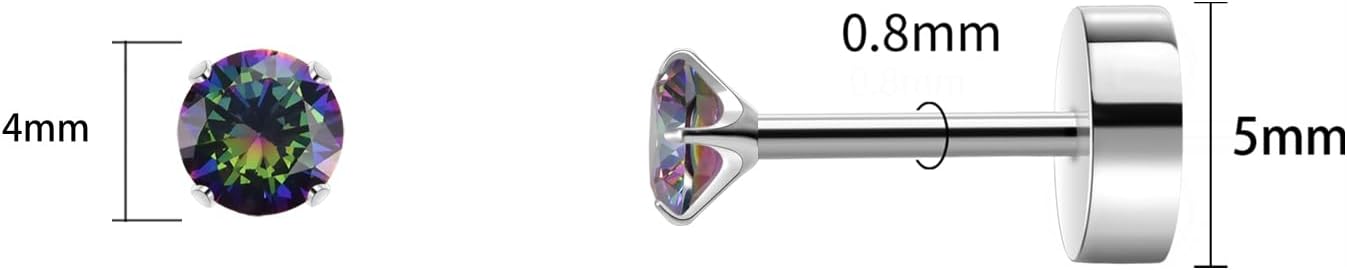 Titanium Earrings for Women Stud Earrings Cubic Zirconia Dainty Screw Flat Back Hypoallergenic Earrings for Women for Multiple Cartilage Helix Conch Tragus Piercing Jewelry for Sensitive Ears