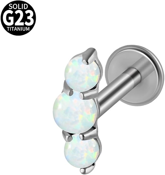 2PCS G23 Titanium Fire Opal CZ Labret Stud Piercing Cartilage Helix Tragus Climber Earrings for Men Women Lip Monroe Body Piercing Jewelry