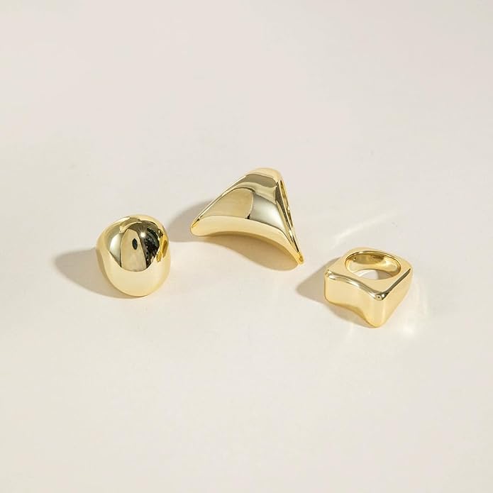 Chunky Statement Rings for Women Thick Geometric Stackable Knuckle Ring Exaggerated Large Dome Midi Aesthetic Rings Set Trendy Everyday Jewelry Gifts