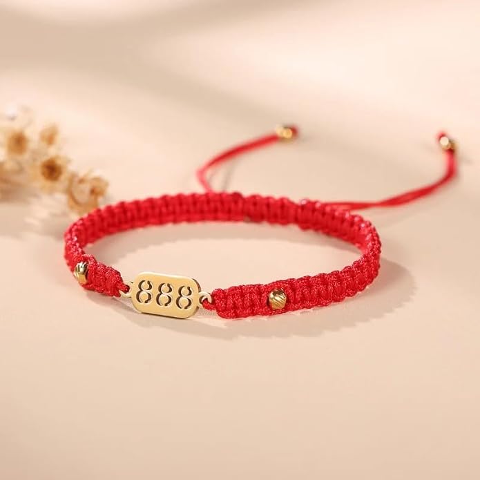Buddha & Karma Red String Bracelet 888 - Adjustable Ankle Bracelet for Adult Women & Men - Woven Bracelet for Protection & Luck