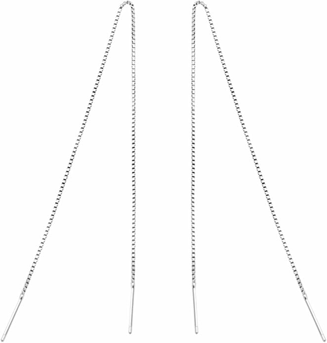 Sterling Silver Long Pull Through Threader Earrings Box Chain