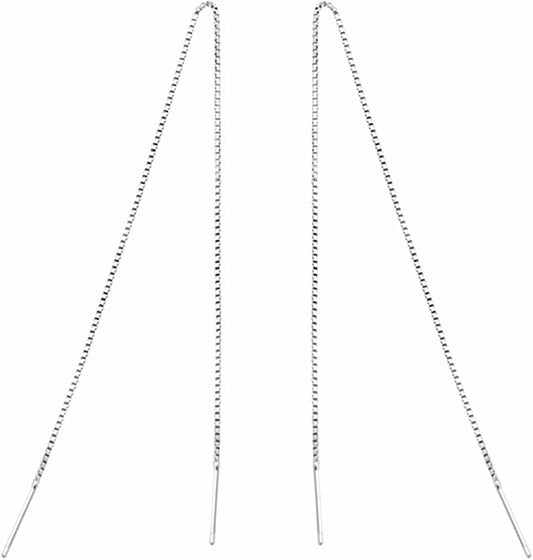 Sterling Silver Long Pull Through Threader Earrings Box Chain