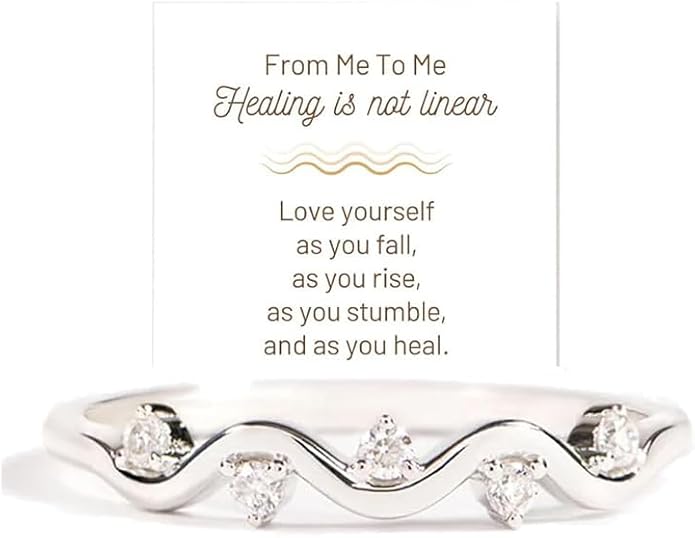 Healing Is Not Linear Self Love Highs and Lows Wave Ring, Personalized Stacking Self Love Ring, Inspirational Wave Encouraged Ring Jewelry Gift for Women