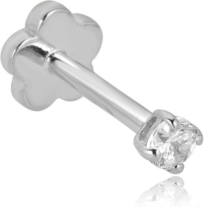 AVORA 14K Yellow/White Gold Simulated Diamond CZ Cartilage Piercing Flat Back Earring Body Jewelry (18 Gauge)