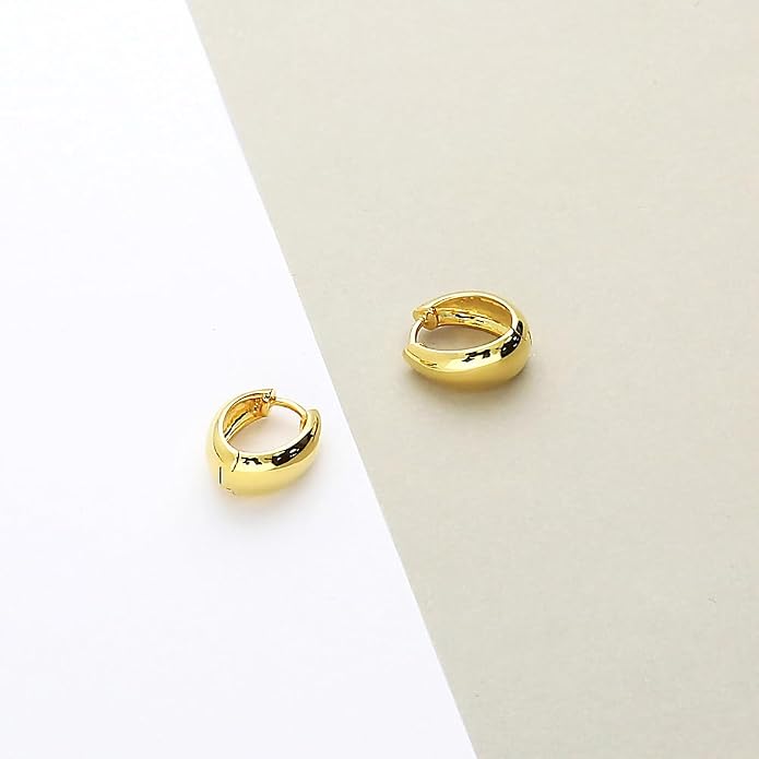 BERRICLE Sterling Silver CZ Dome Fashion Hoop Huggie Earrings for Women, Cubic Zirconia, Rose/Yellow Gold Flashed, Small/Medium Size (0.5-1 Inch)