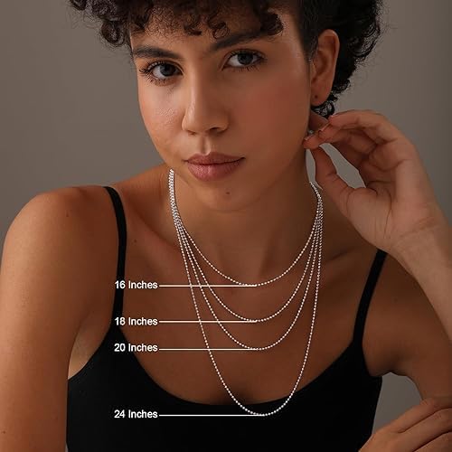 LeCalla 925 Sterling Silver Italian Jewelry Trendy Gift 1.2 MM, 1.50 MM, 2 MM, 3 MM Diamond-Cut Ball Chain Necklace for Teen Women with Lobster Clasp (16, 18, 20, 22, 24 Inches)