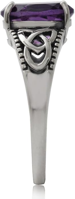 Silvershake 2.36ct. Natural African Amethyst 925 Sterling Silver Triquetra Celtic Knot Solitaire Ring Size 6.5
