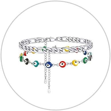 Supcare Evil Eye Anklets for Women,Cuban/Figaro/Mariner/Snake Chain Layered Ankle Bracelet Gifts (with Gift Packing)