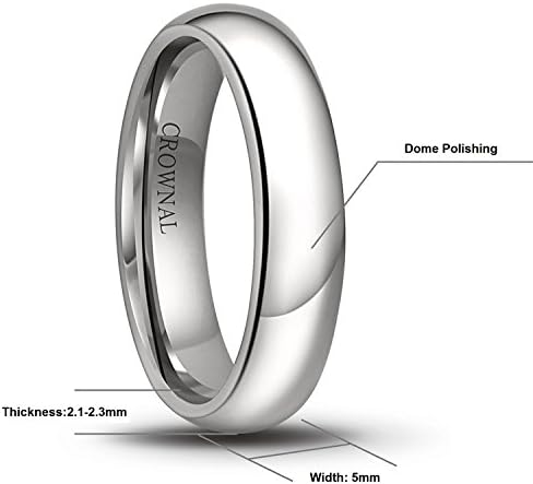 CROWNAL 1mm 2mm 3mm 4mm 5mm 6mm 7mm 8mm Tungsten White/Yellow Gold/Rose Gold Plated Wedding Band Ring Men Women Plain Dome Polished Comfort Fit