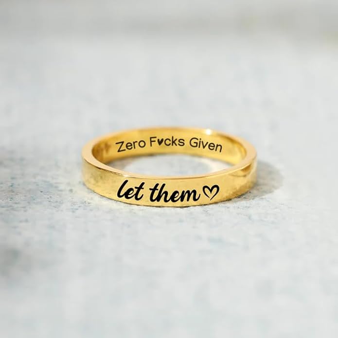 LIU JUN Let Them Zero Fcks Given Ring For Women, Stainless Steel Heart Engraved With Hidden Information Friendship Self Worth Motivation Rings Unique Inspirational Jewelry Gifts