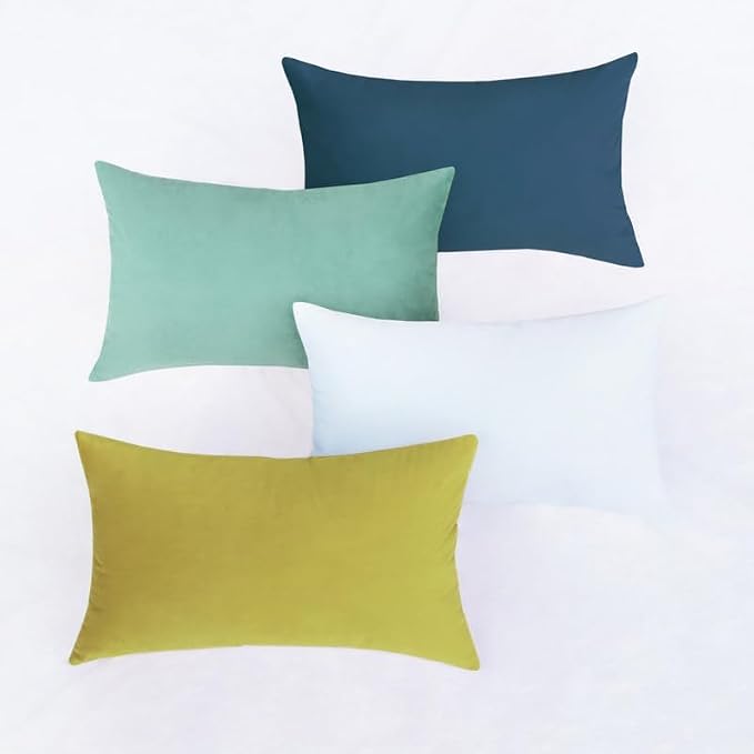 MONDAY MOOSE Decorative Throw Pillow Covers Cushion Cases, Set of 4 Soft Velvet Modern Designs, Mix and Match for Home Decor, Pillow Inserts Not Included (12x20 inch, Green/Blue)