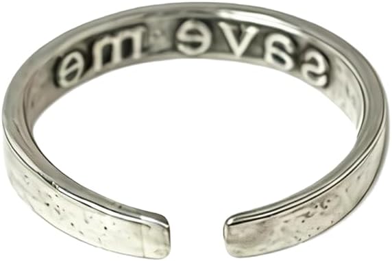 I'M Fine Save Me Silver Ring for Women, Inspirational Adjustable Open Anxiety Relief Fidget Hidden Birthday Jewelry Gift