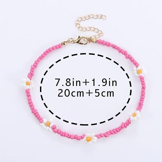 Ursumy Boho Ankle Bracelets for Women Summer Beaded Anklets Chain Beachy Flower Foot Jewelry