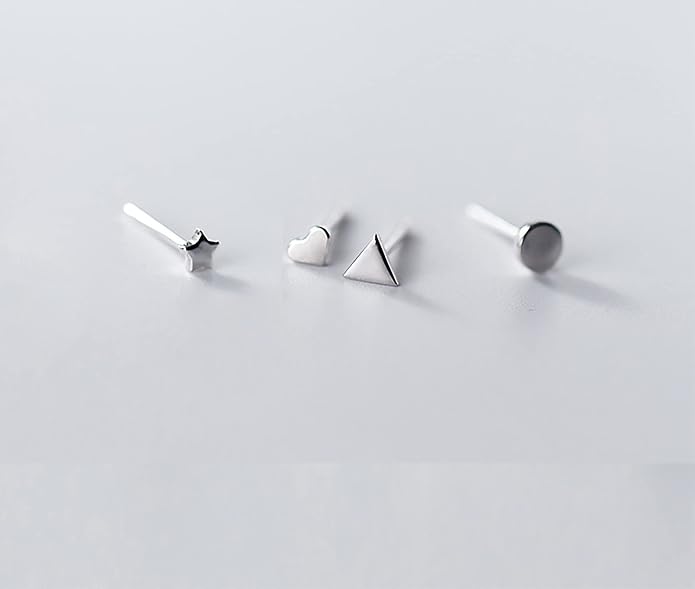 EPIRORA Sterling Silver Stud Earrings for Women Men- 4 Pairs of Hypoallergenic Simple Geometric Small Stud Earring Set Tiny Circle Triangle Square Bar Stud Earrings Mini Cartilage Tragus Earrings