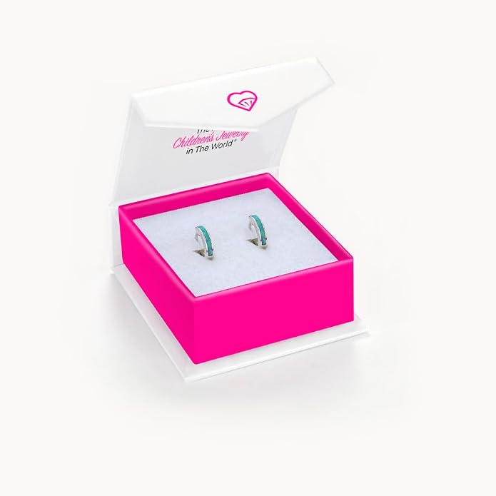 In Season Jewelry Simulated Opal Inlay Girls Hoop Earrings for Kids - 925 Sterling Silver Little Girl Hoop Earrings - Hypoallergenic & Comfortable with Secure Latch Closure