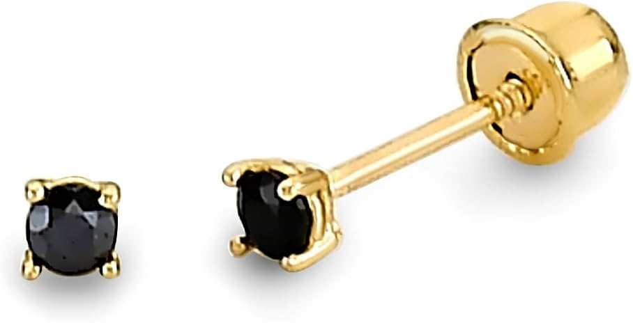 14k REAL Yellow/White Gold 2mm, 3mm, 4mm, 5mm, 6mm, 7mm, 8mm Round Solitaire Basket Set Stud Earrings with Screw Backs