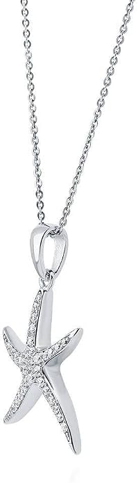 BERRICLE Sterling Silver Starfish Pendant Necklace for Women, Cubic Zirconia CZ 18 inch
