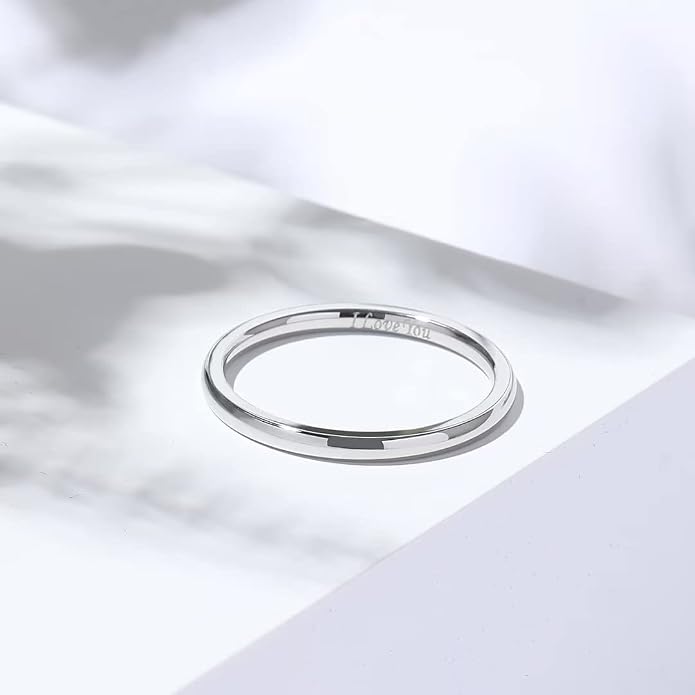 King Will 316L Stainless Steel Wedding Band for Men Women-2-8mm Width Wedding Ring in Black/Sliver/Gold Plated Laser I Love You High Polished Dome Style Promise Ring Comfort Fit Size 4-15