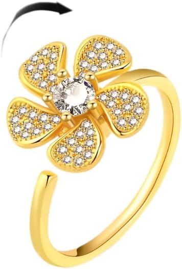 Fidget Ring Anxiety Spinner Ring Open Adjustable Sunflower Star Moon Windmill Butterfly Rings Daisy Stress Relieving Fidget Women Cubic Zirconia Anti Stress Mood Rotate Inspirations Jewelry