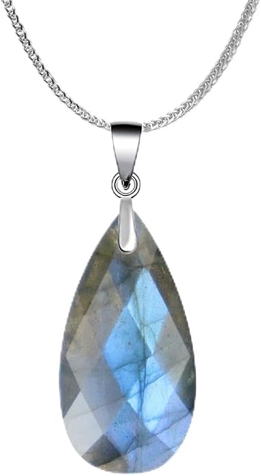 iSTONE 925 Sterling Silver Natural Crytral for Womens Pendant Necklace, Gemstone Birthstone with 17.8" Silver Chain Ladies
