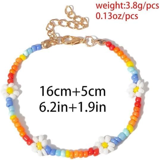 Ursumy Boho Ankle Bracelets for Women Summer Beaded Anklets Chain Beachy Flower Foot Jewelry
