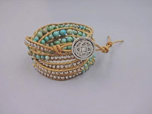 MGR MY GEMS ROCK! 35-Inch Long Multi-Layer Hand Crafted Gemstone and Crystal Multi-Stone Beaded on Genuine Leather Boho Style Stackable Super Wrap Bracelet, up to 5 Wraps.