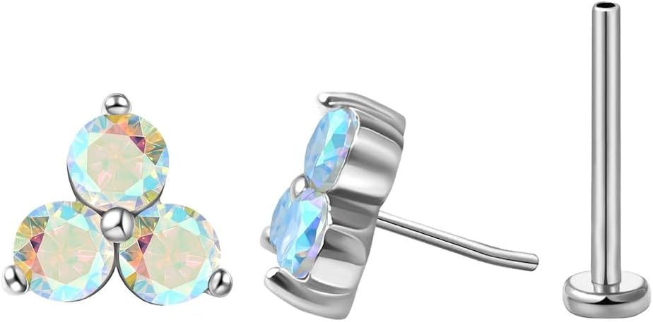 FANSING Cartilage Earring Tragus Stud Trio CZ Stone Flat Back Earring for Helix Conch Threadless Push Pin Labret Stud