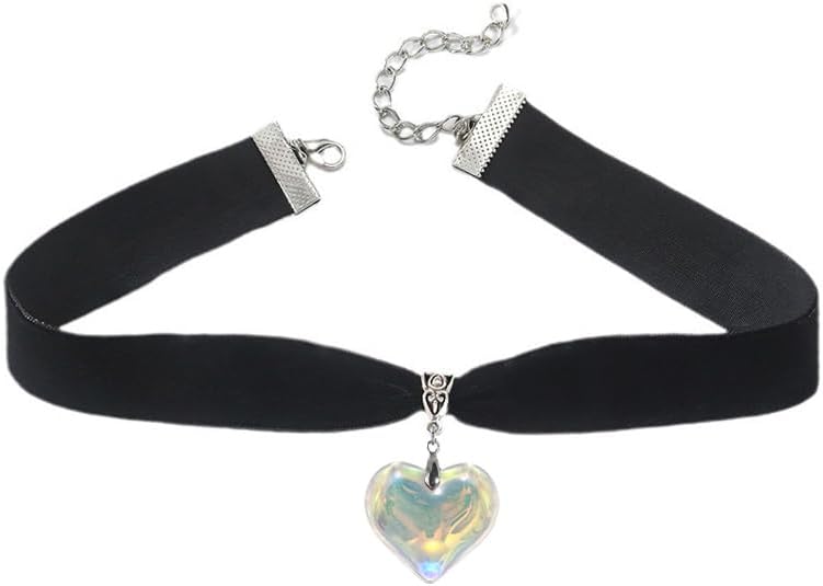 Puffy Heart Necklace for Women Crystal Heart Chunky Necklace Pendant Black Velvet Choker Necklace Christmas Jewelry Gift
