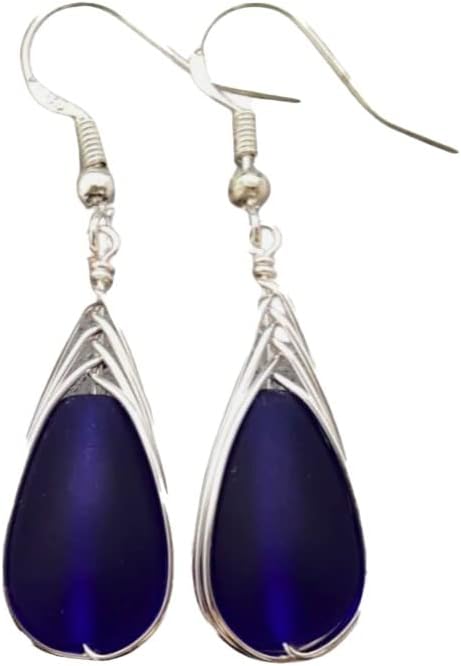 Handmade Sea Glass Earrings, Hawaiian Jewelry, Wire Braided Earrings Teardrop Earrings, Beach Jewelry Sea Glass Jewelry For Women Birthday Gift