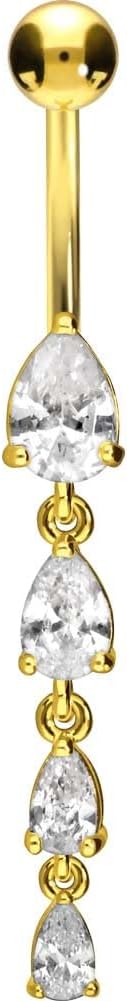 PIERCINGLINE Belly Button Piercing 4 CRYSTAL DROPS surgical steel, skin-friendly