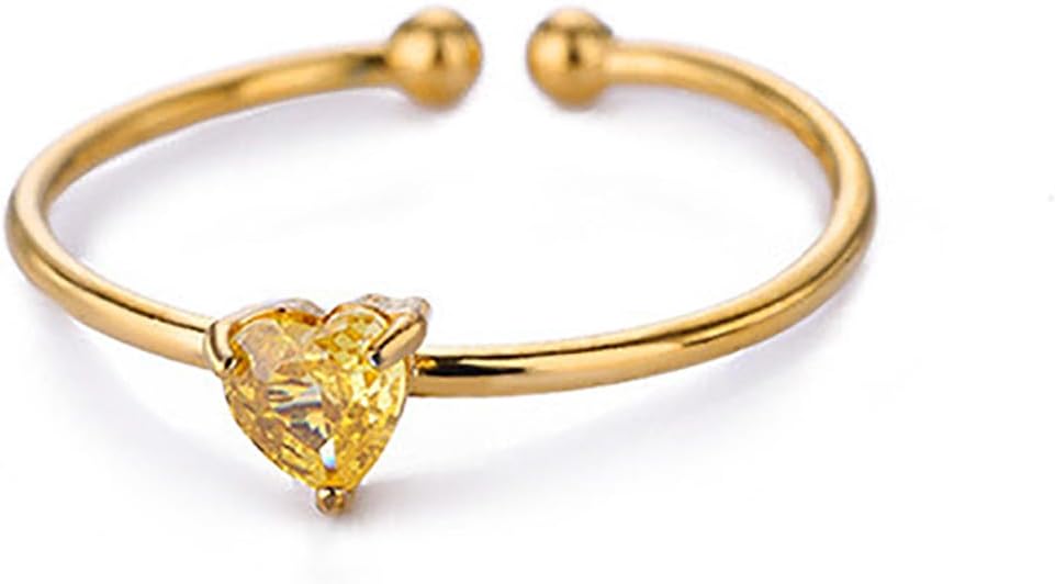 Lit Wall Birthstone Rings for Women Dainty 14k Gold Plated Non Tarnish Gold Heart Rings Adjustable Size Stackable CZ Ring Gold Simulated Gemstone Rings Birthday Gifts for Women