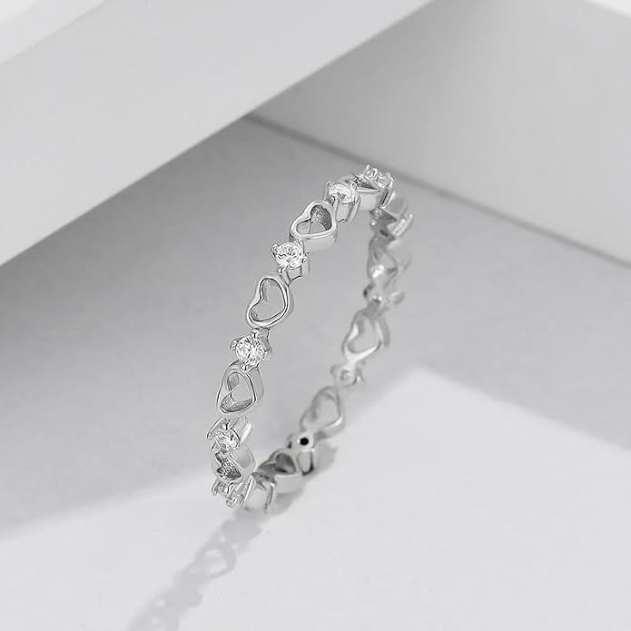 925 Sterling Silver Dainty Daisy Butterfly Paw Heart Eternity Rings Blue Flower Finger Rings for Women Stacking Promise Rings Gift Jewelry