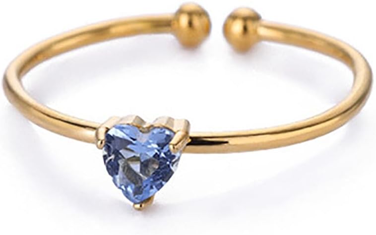 Lit Wall Birthstone Rings for Women Dainty 14k Gold Plated Non Tarnish Gold Heart Rings Adjustable Size Stackable CZ Ring Gold Simulated Gemstone Rings Birthday Gifts for Women