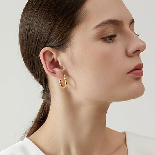 14K Gold Hoop Earrings for Women Gold Earrings Classic Shiny Polished Round Hoop Earrings for Everyday Essential