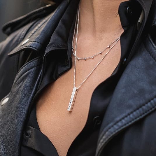 Custom Name Necklace Personalized 3D Engraved Bar 18K Gold Plated Necklace Father's Day Gifts Customized Name Jewelry Gift for Women Men