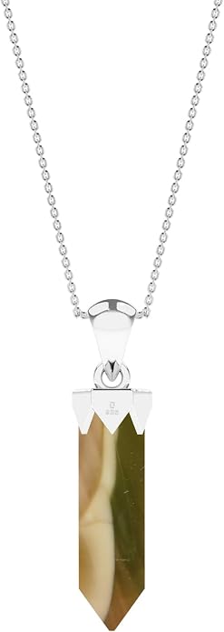 Hexagonal Shape Natural Gemstone Pendant Necklace for Women, Birthstone Jewelry Gifts for Her Birthday, Anniversary, Graduation (15x3.5mm, Bezel-Set)