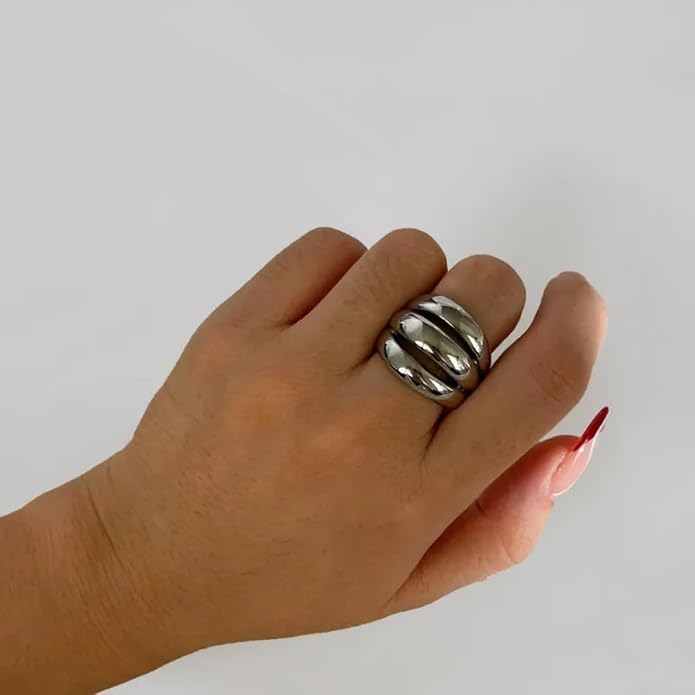 Pierced Owl 316L Stainless Steel Triple Dome Ring