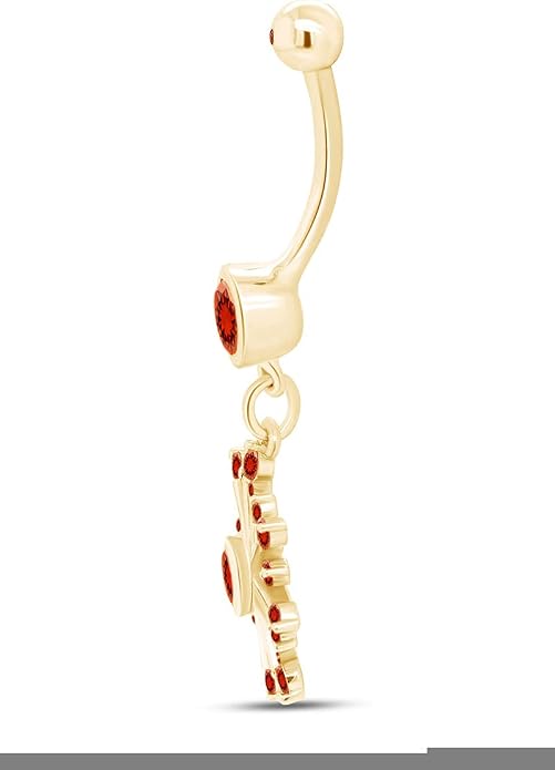 AFFY Snowflake Belly Button Ring for Women Simulated Birthstone, Round Cut Gemstone in 14K Gold Over 925 Sterling Silver, Navel Barbell Piercing Jewelry for Her