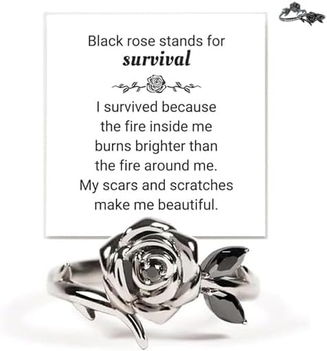 Strong As F*ck Black Rose Self-Love Ring, Burned And Survived Self Love Ring, Dainty Blooming From Darkness Black Rose Rings, Inspirational Jewelry Gifts For Women