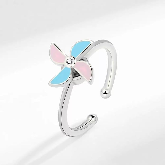 Fidget Ring Anxiety Spinner Ring Open Adjustable Sunflower Star Moon Windmill Butterfly Rings Daisy Stress Relieving Fidget Women Cubic Zirconia Anti Stress Mood Rotate Inspirations Jewelry